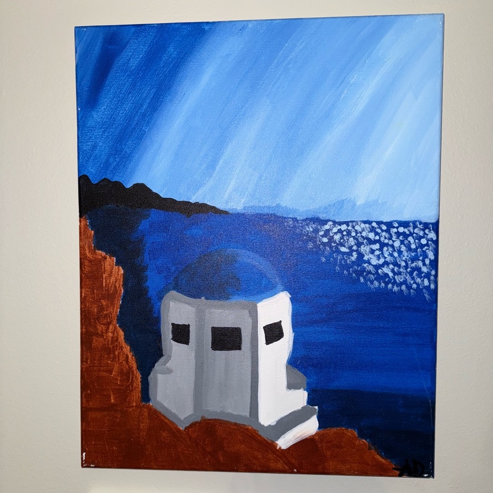Greece Blue and White Abstract Landscape Painting